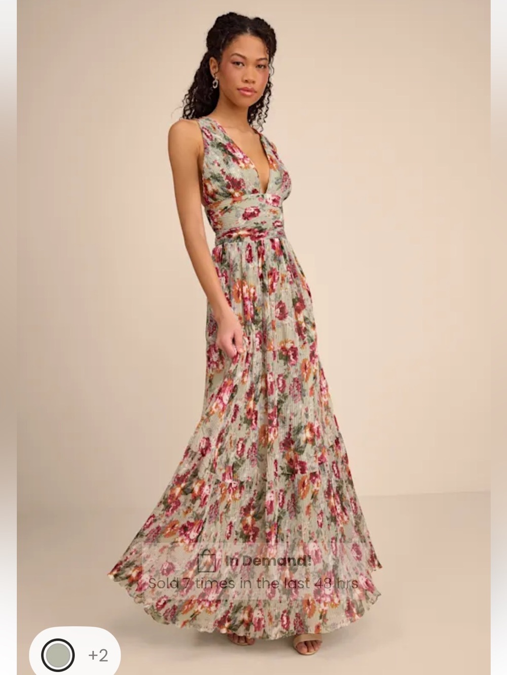 HEMMED Lulus Floral V-Neck Maxi Dress in Sage and Rose